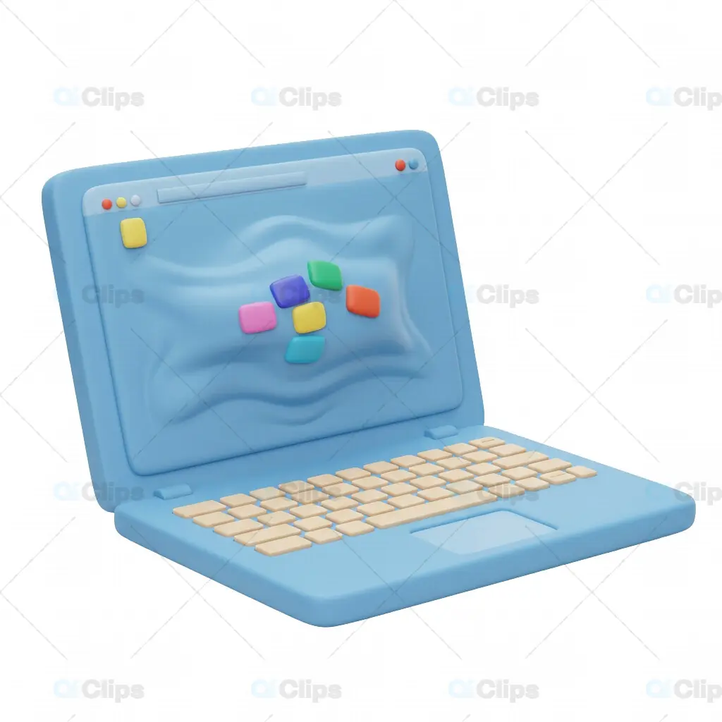 Blue 3D Laptop with Creative Dashboard