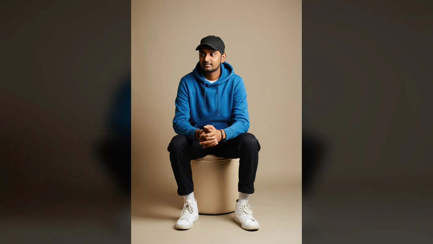 Portrait of a Stylish Young Indian Man in Blue Hoodie