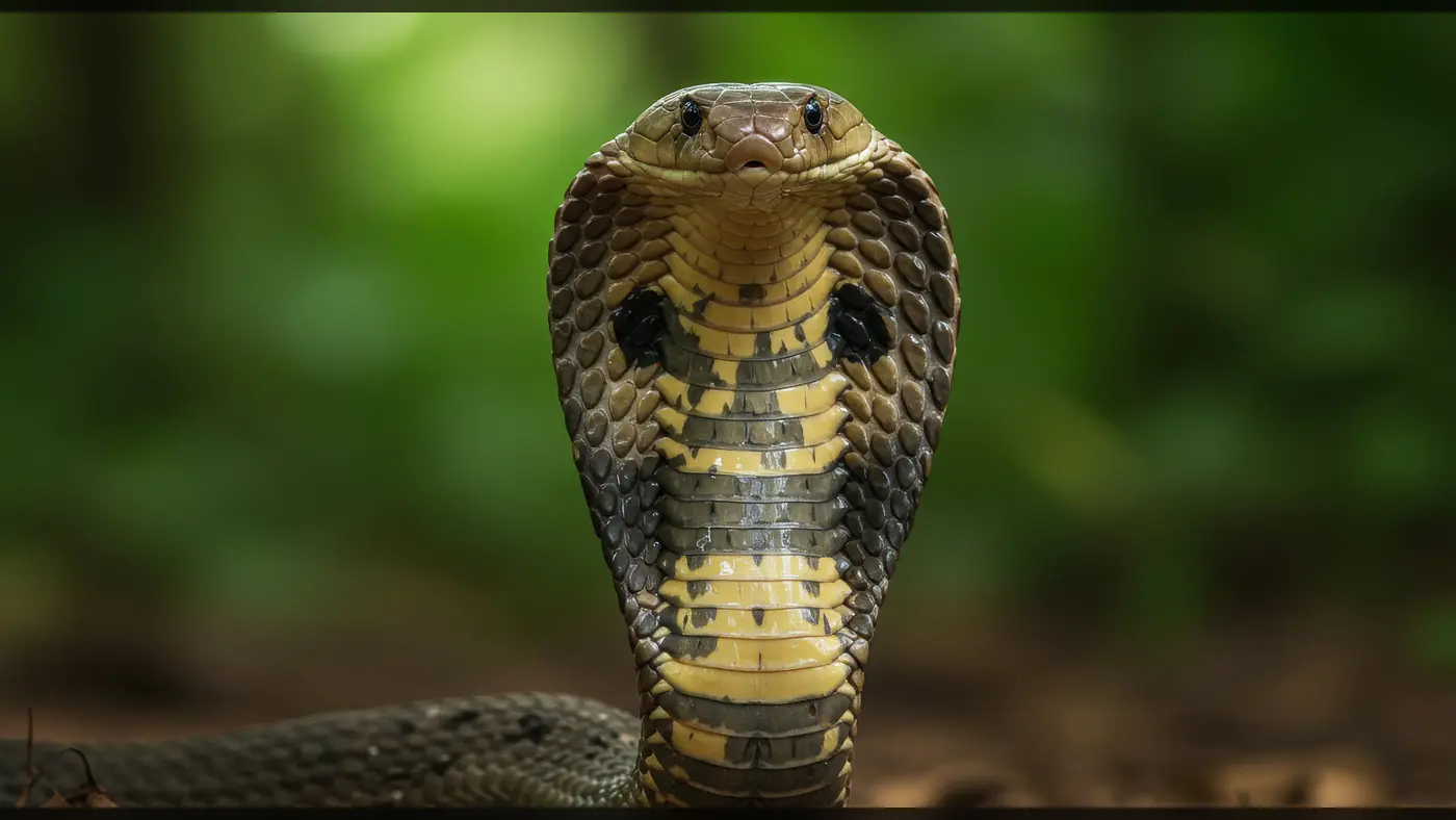 King Cobra Snake in Defensive Pose in Jungle