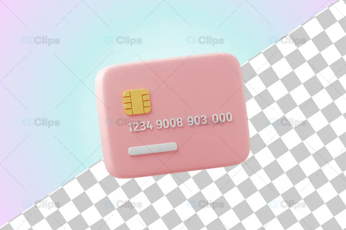 3D Pink Credit Card Illustration with Transparent Background
