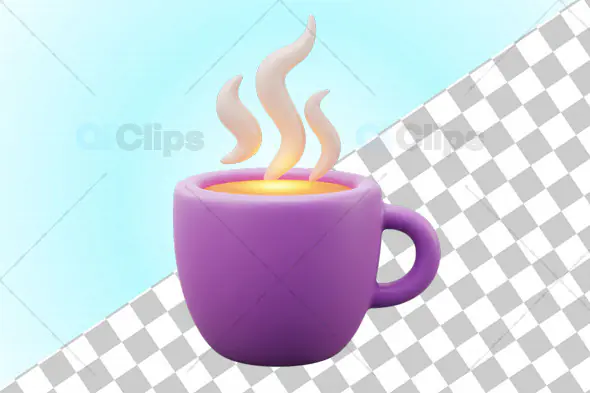 3D Purple Coffee Mug with Steam and Warm Yellow Drink