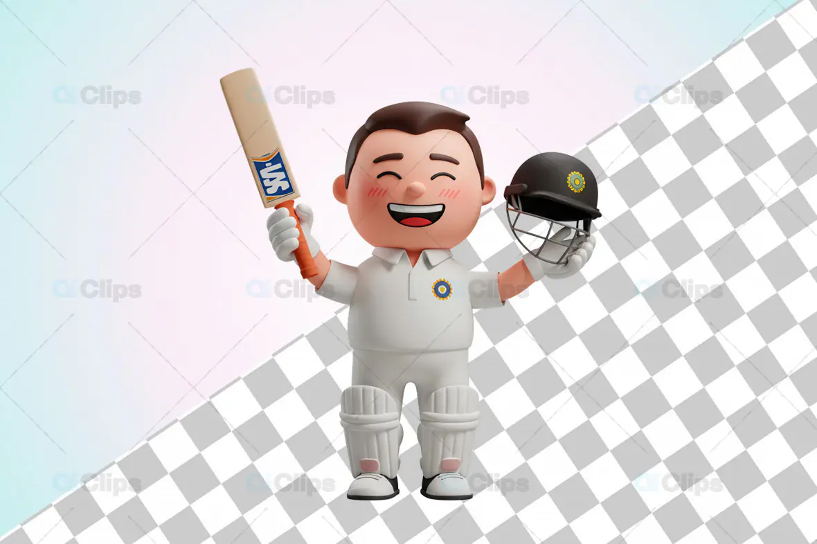 3D Cricket Player Celebrating a Century Pose