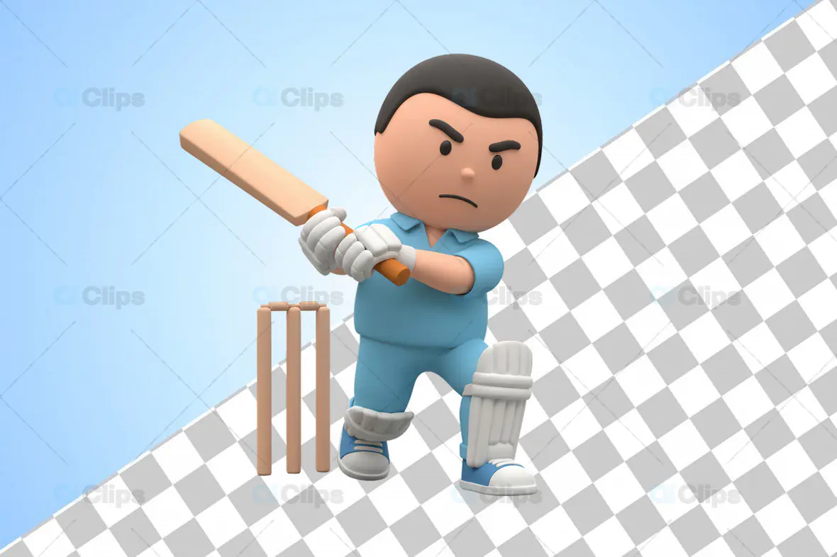 3D Cricket Batsman Ready-to-Strike Pose