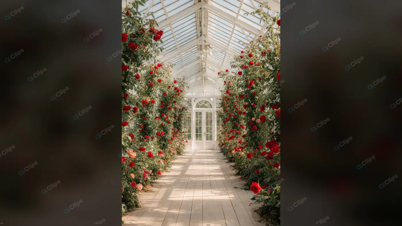 Romantic Greenhouse with Red Roses
