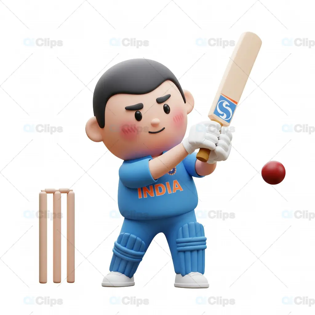 3D Cartoon Indian Cricket Player in Batting Pose