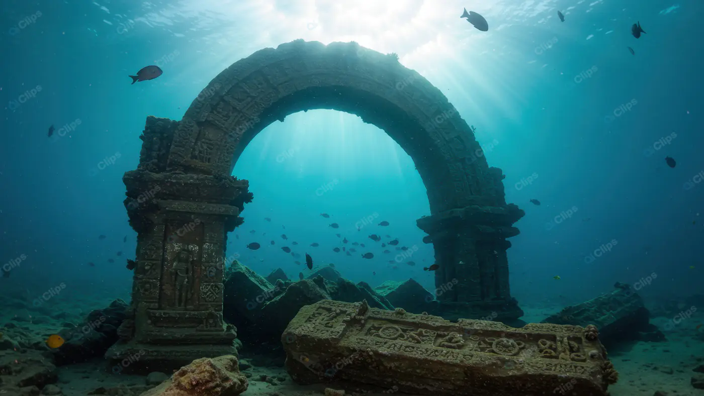 Mystical Underwater Arch of Ancient Indian Temple Ruins