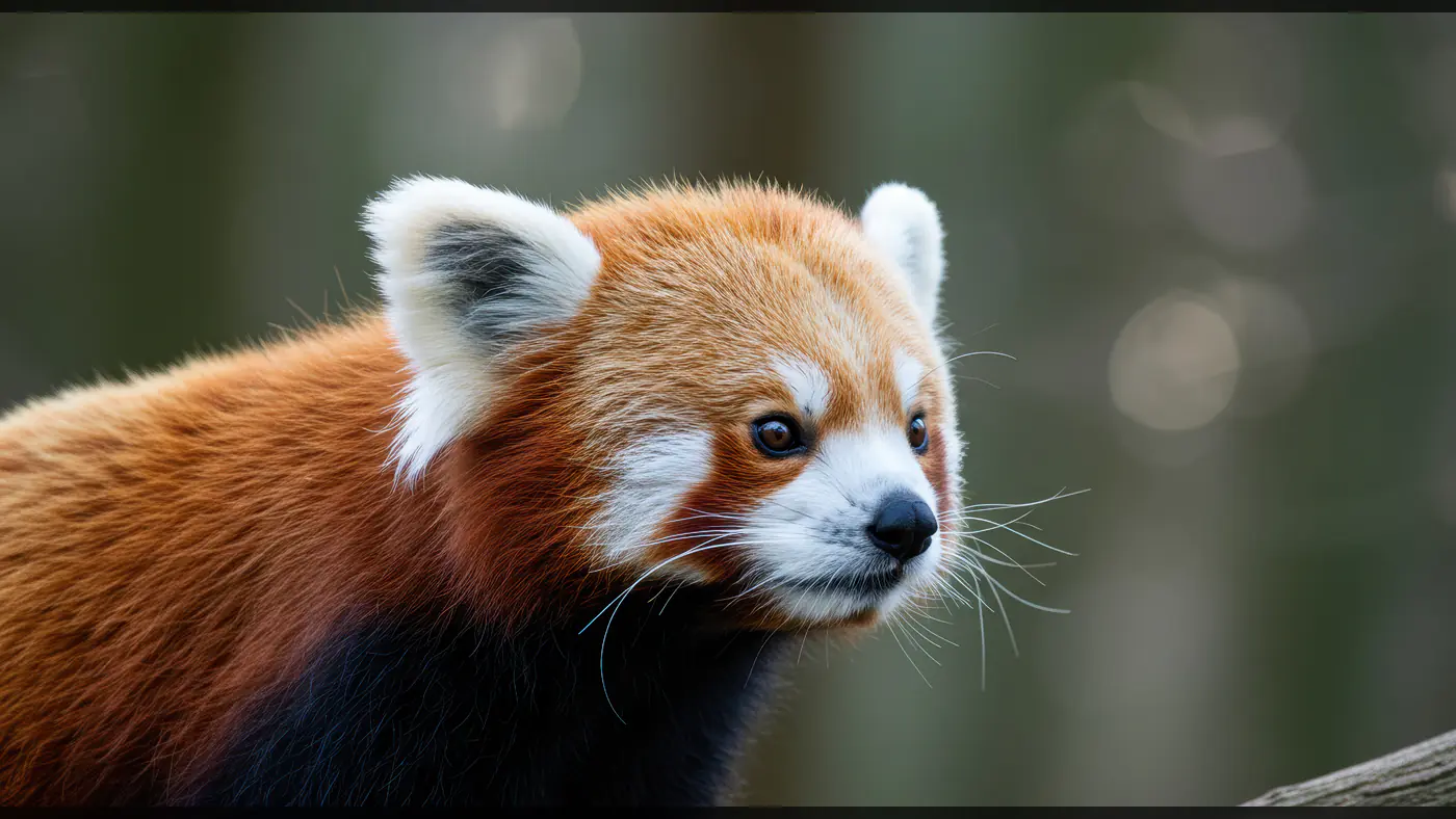 Close-Up of Red Panda with Fluffy Fur in Natural Habitat