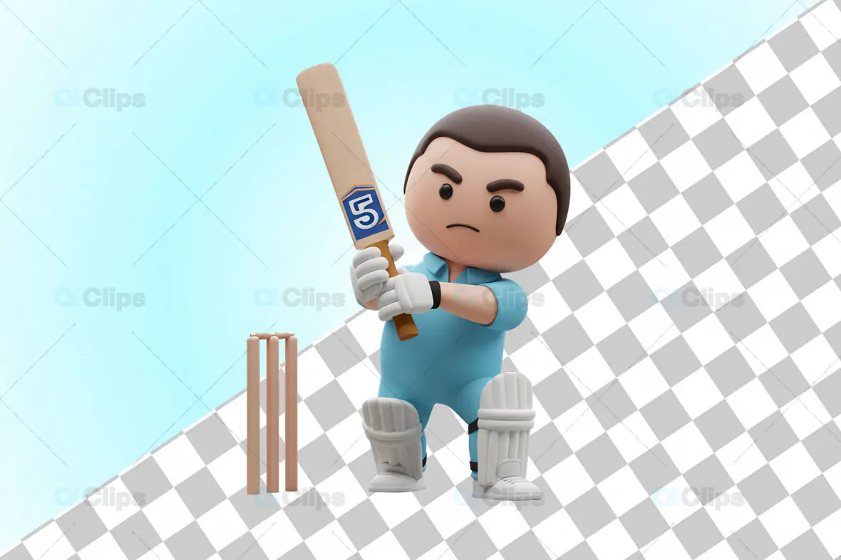 3D Cricket Batsman in Focused Batting Stance