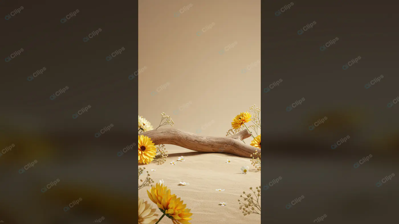 Rustic Floral Mockup with Wooden Branch and Yellow Flowers