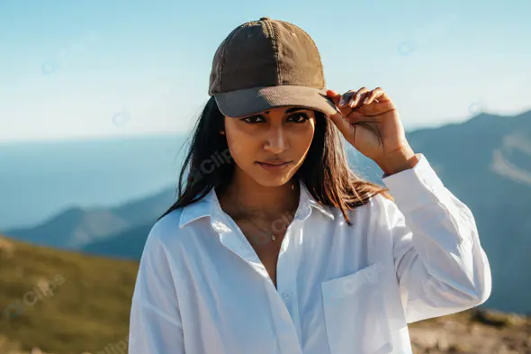 Stylish Woman in Cap and White Shirt Outdoors