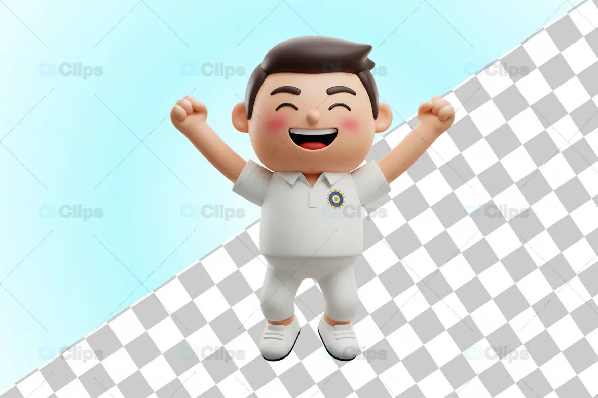 3D Happy Cricket Player Celebration Pose