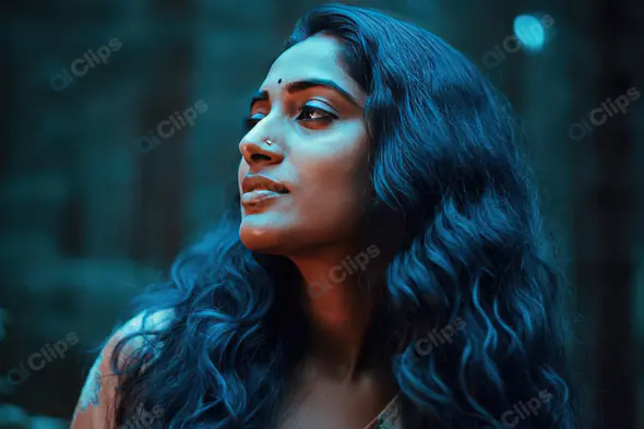 Elegant Indian Woman in Blue-Toned Forest Portrait