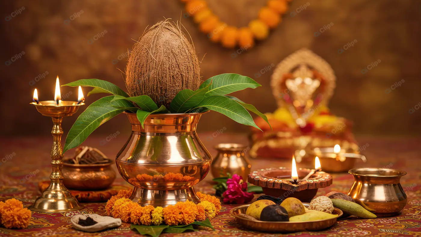 Kalash and Puja Samagri for Traditional Indian Ritual