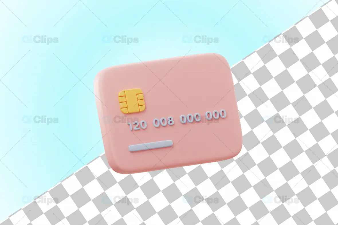 3D Pink Credit Card with Minimalistic Design and Transparent Background