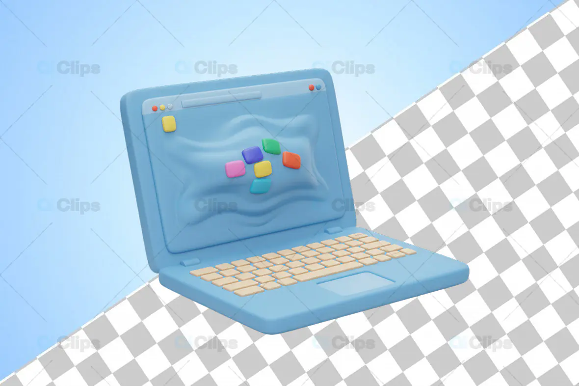 Blue 3D Laptop with Creative Dashboard