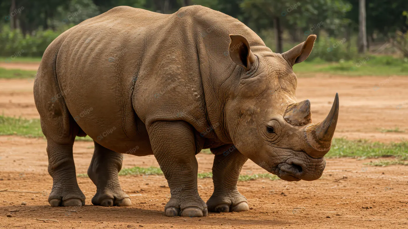 Close-Up Image of Majestic Rhinoceros Standing on Savannah Terrain