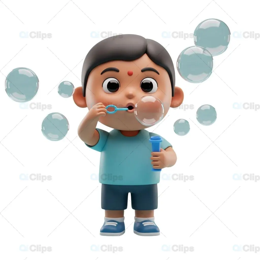 3D Child Blowing Bubbles
