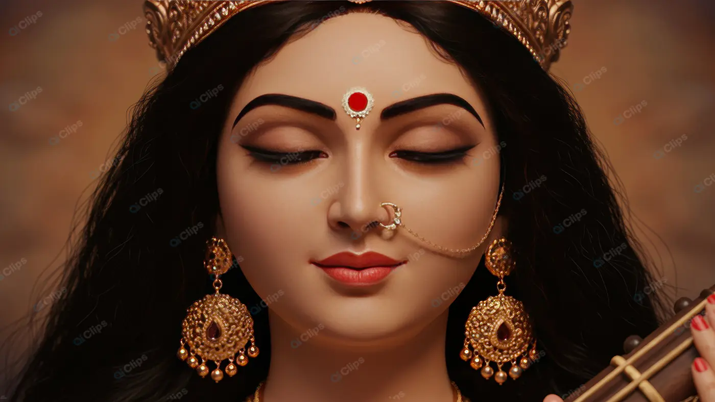 Elegant Portrait of Indian Goddess Saraswati with Veena