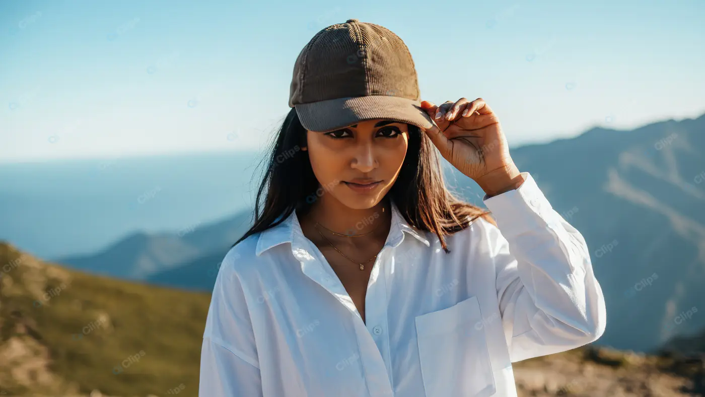 Stylish Woman in Cap and White Shirt Outdoors