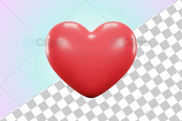 3D Glossy Red Heart Transparent Background