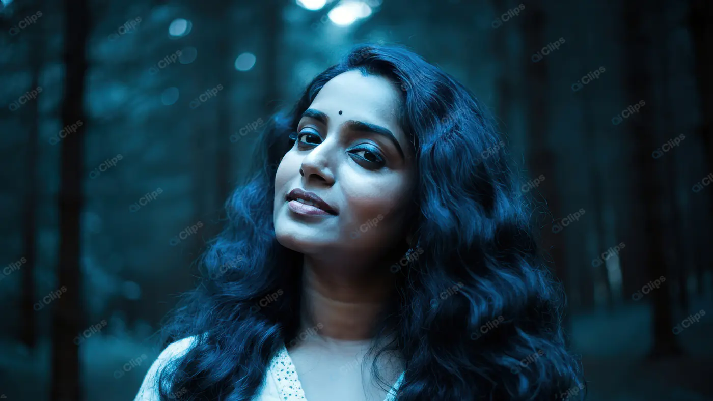 Elegant Portrait of an Indian Woman in a Mystical Forest Setting
