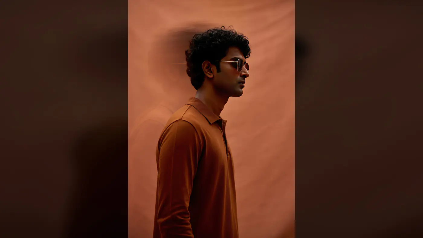 Stylish Young Indian Man in Sunglasses with Minimalist Brown Background