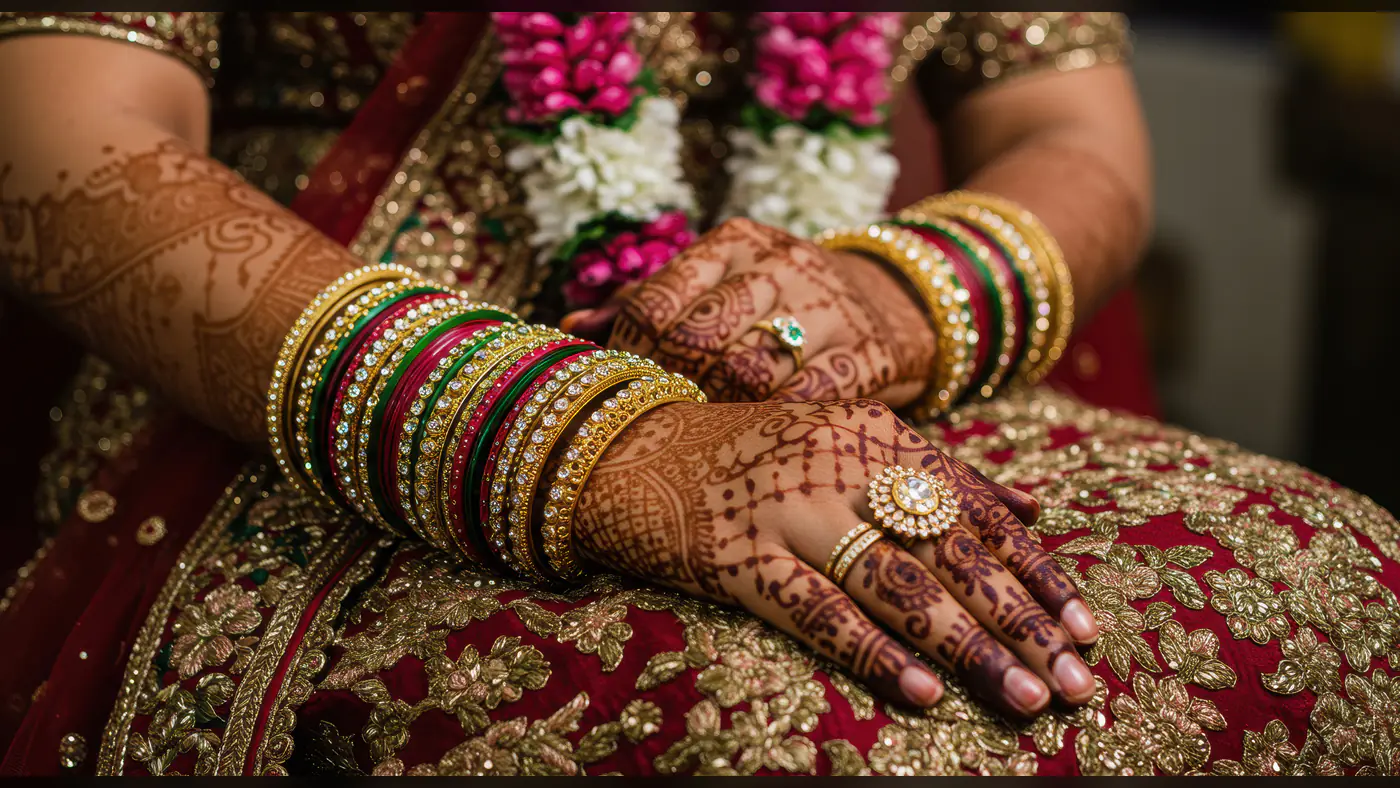 Indian Bridal Mehndi Hands with Bangles and Jewellery – Traditional Wedding Close-up
