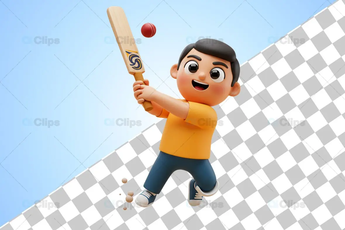 3D Cricket Boy Swinging Bat