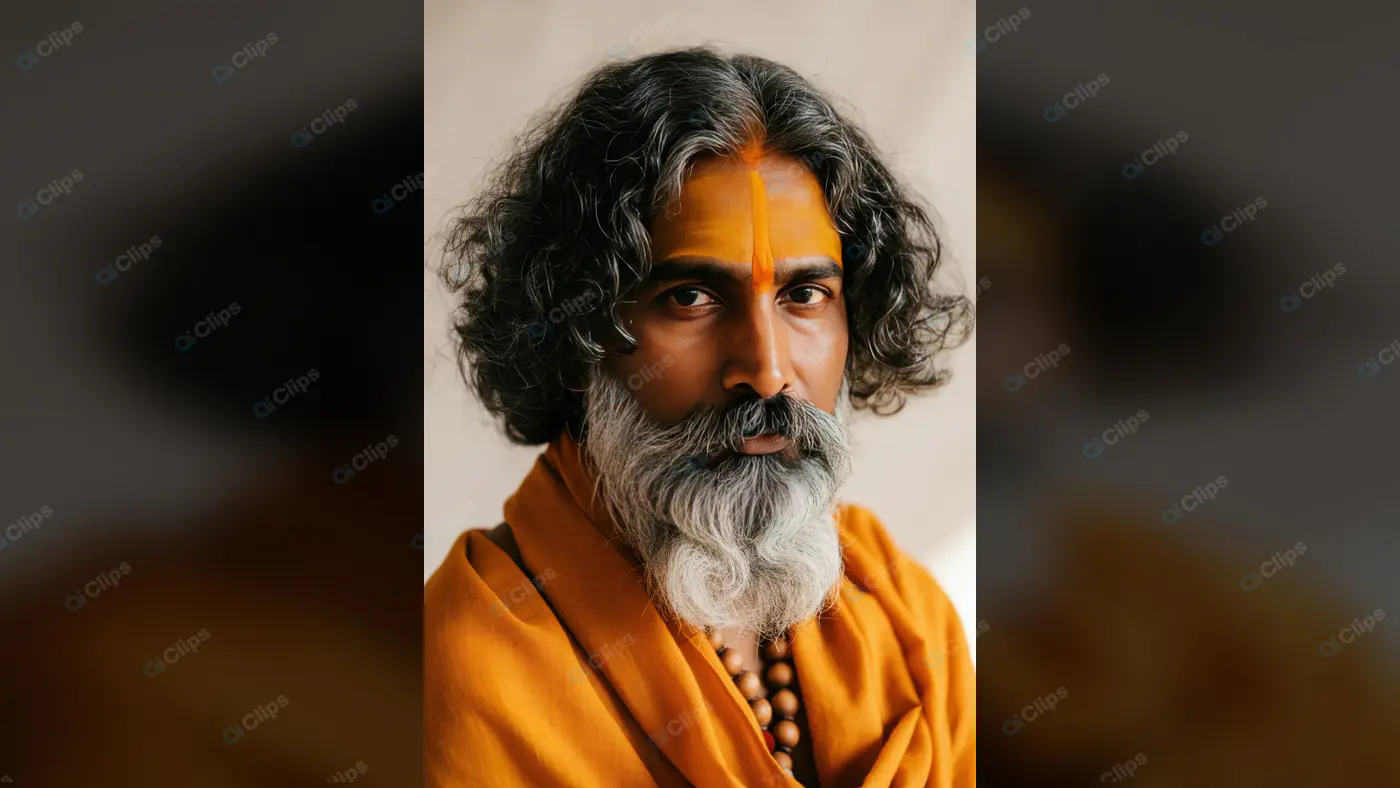 Portrait of Indian Spiritual Guru with Traditional Tilak and Beads