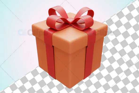 3D Orange Gift Box with Red Ribbon and Transparent Background