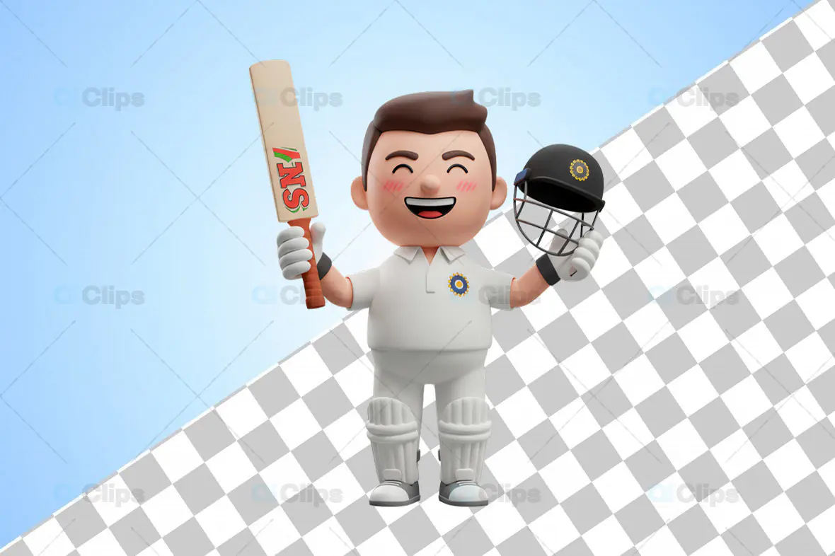 3D Cricket Player Character with Bat and Helmet