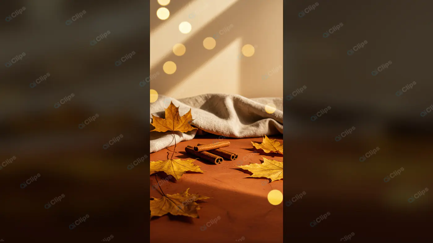 Autumn Cinnamon Stick Mockup with Fall Leaves and Cozy Fabric