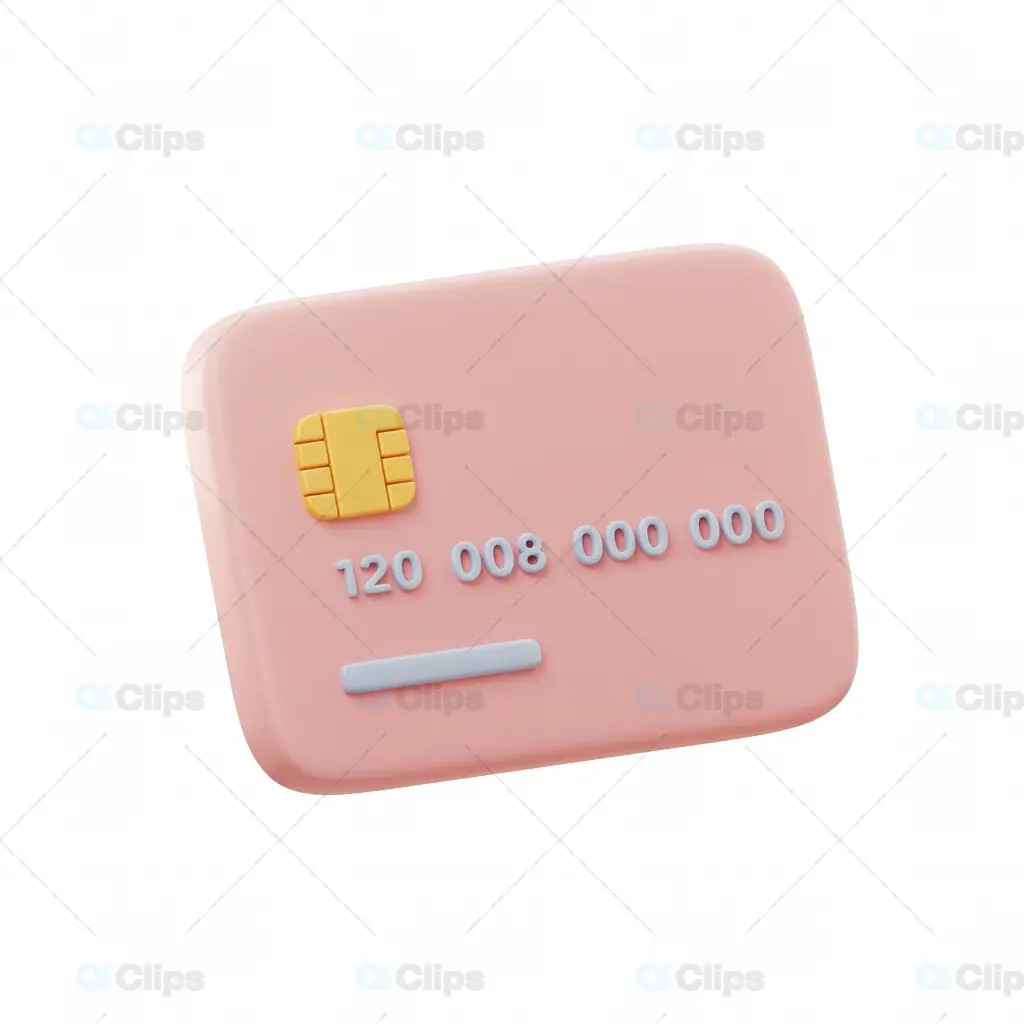 3D Pink Credit Card with Minimalistic Design and Transparent Background