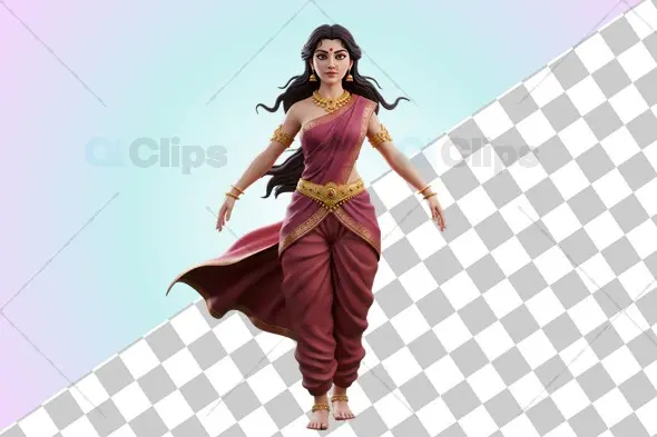Graceful Indian Woman in Traditional Dhoti Saree - 3D Illustration