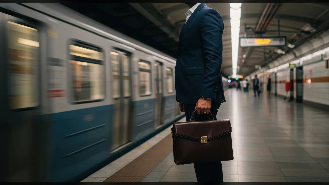 Indian Businessman with Briefcase Waiting at Metro Station – Corporate Commuting Photo