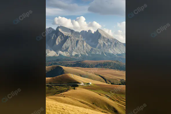 Majestic Mountain Landscape with Rolling Hills and Clouds