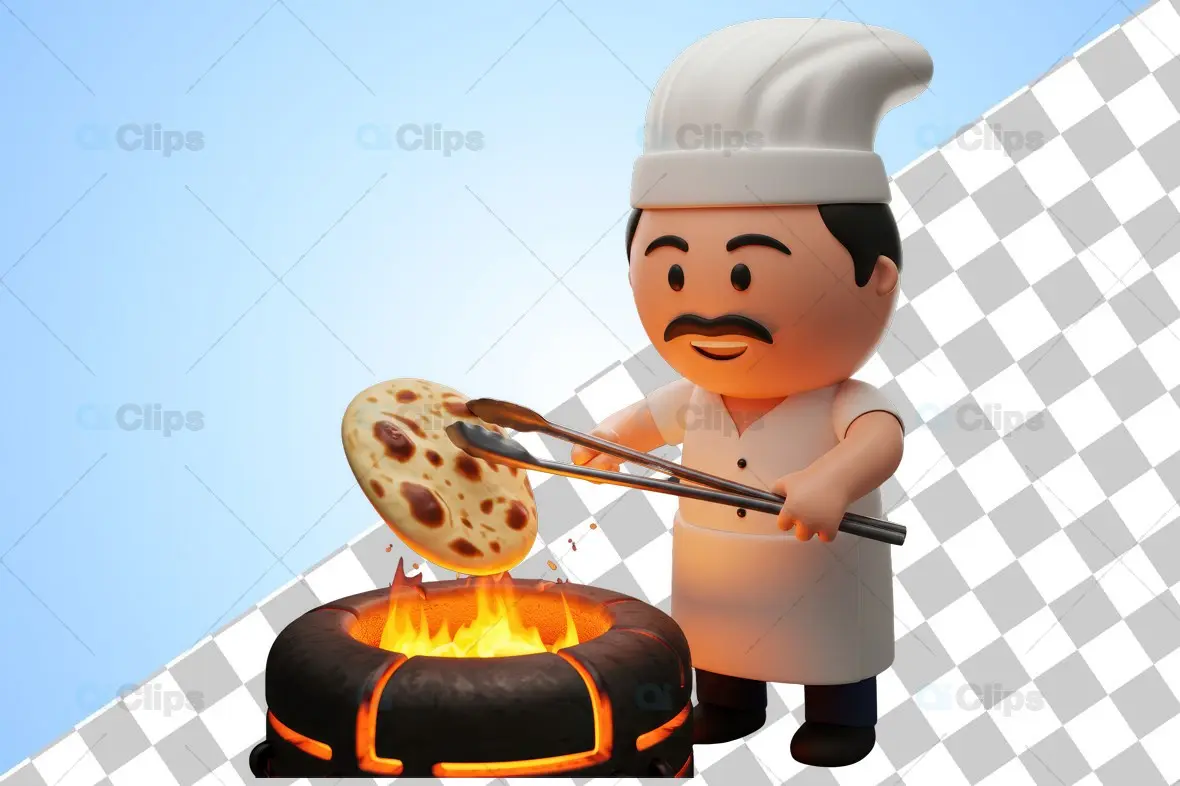 3D Chef Baking Traditional Naan