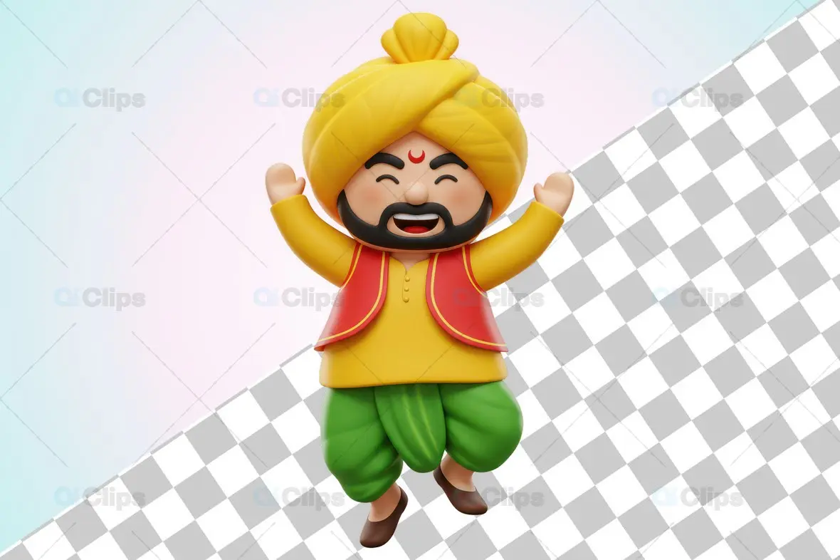 Joyful Indian Man with Turban - 3D Illustration