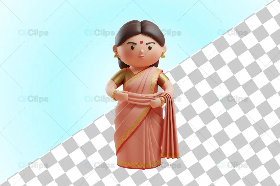 3D Indian Woman in Saree with Graceful Pose