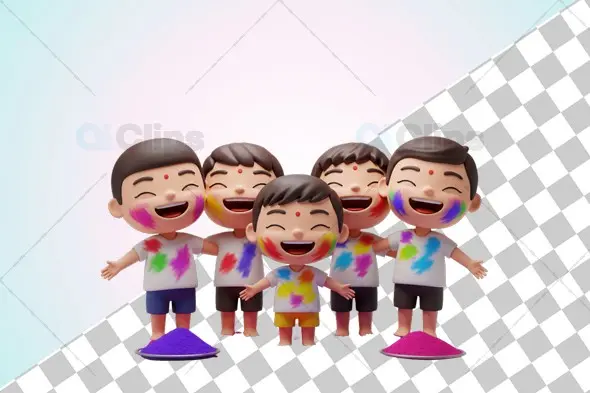 3D Kids Group Holi Celebration"