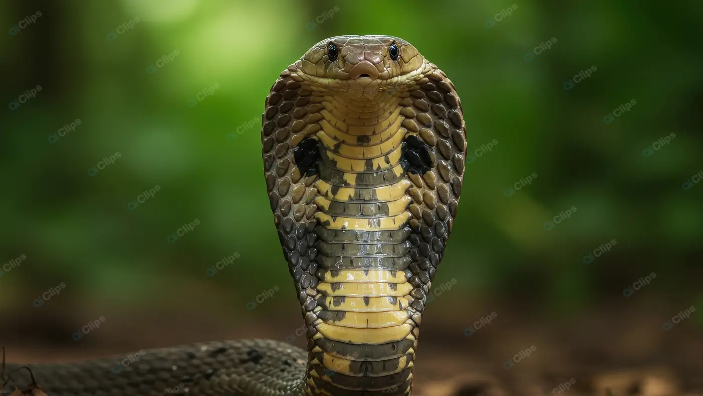 King Cobra Snake in Defensive Pose in Jungle