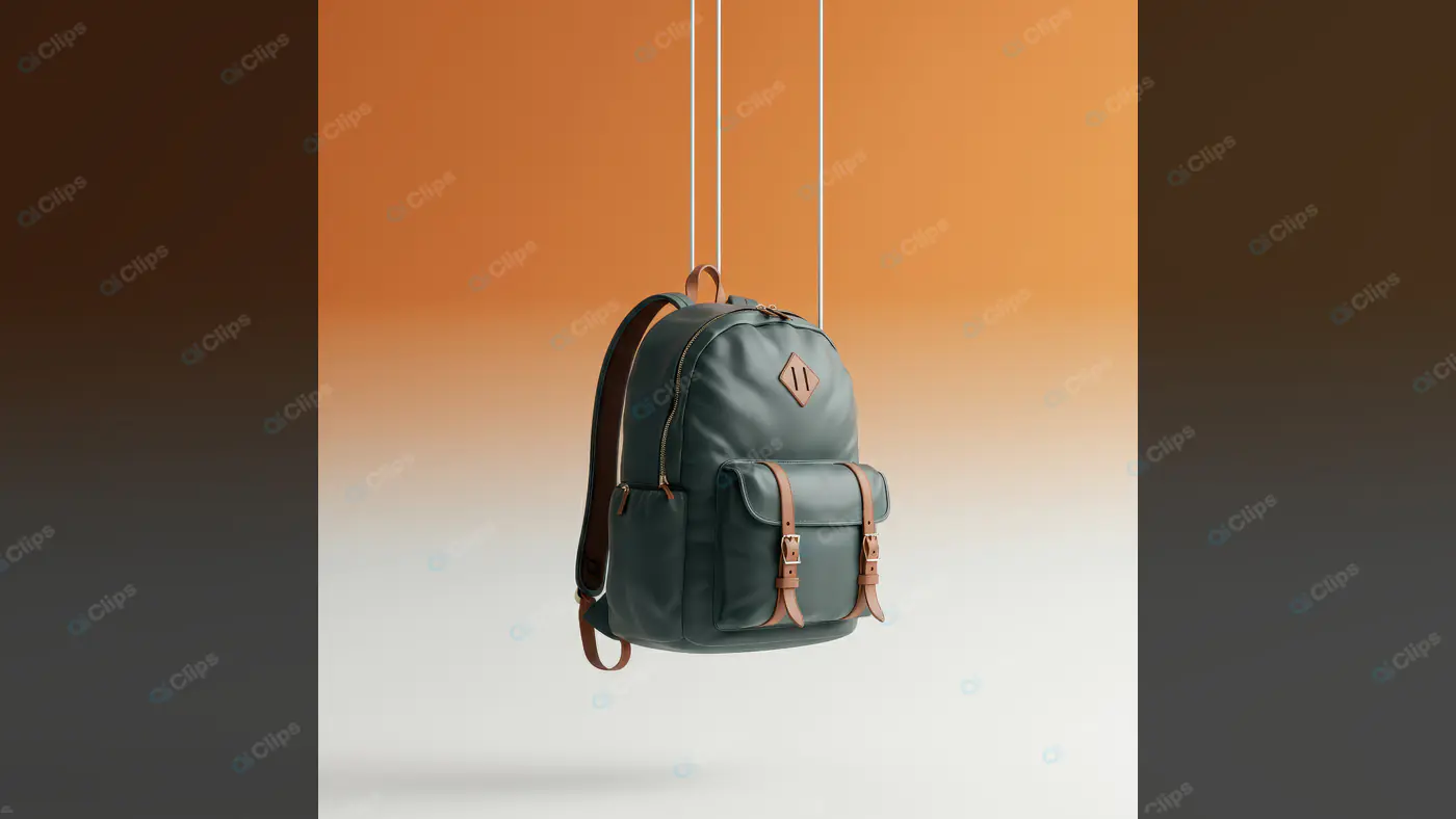 Modern Green Backpack with Leather Straps on Gradient Background