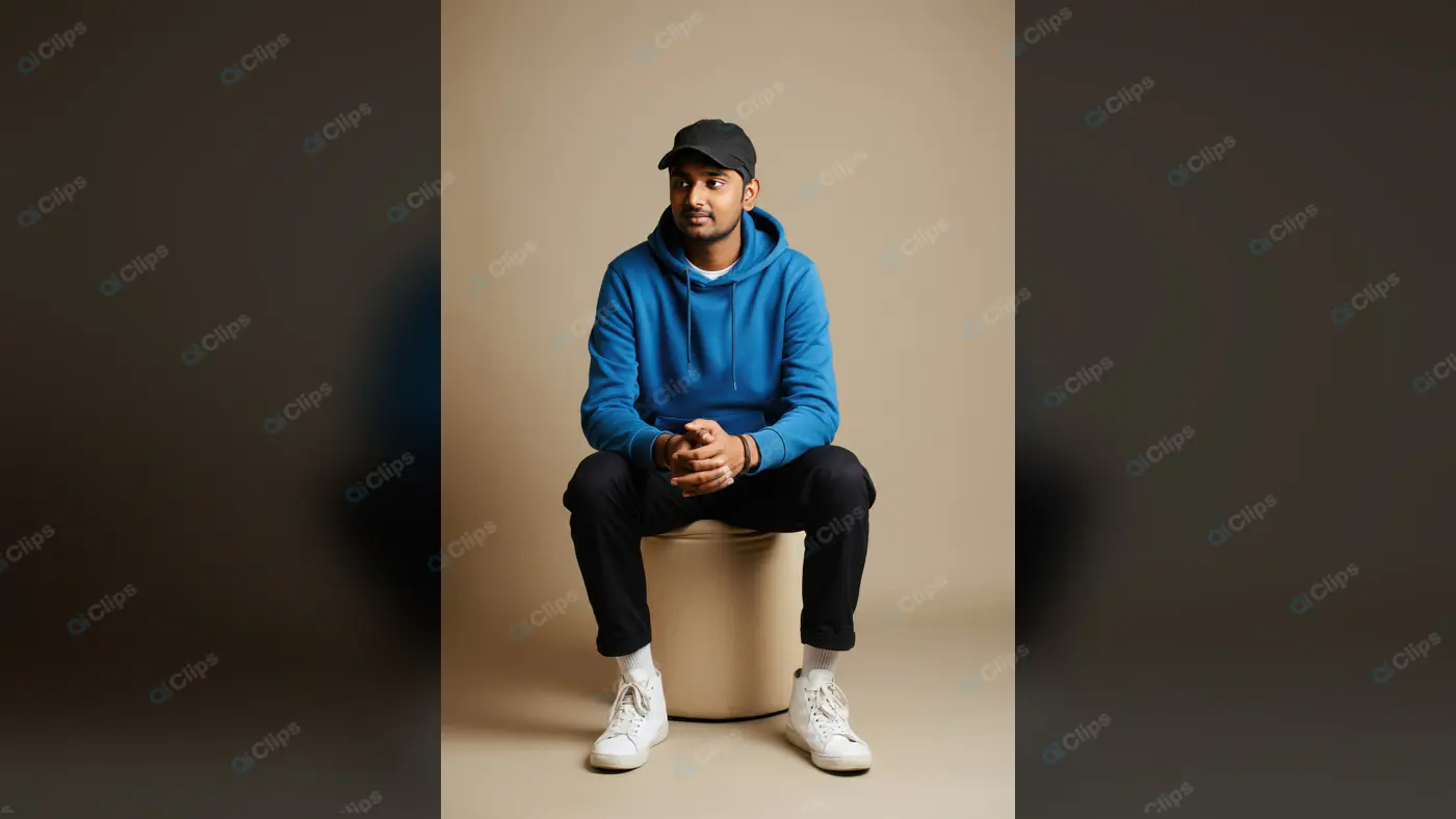 Portrait of a Stylish Young Indian Man in Blue Hoodie