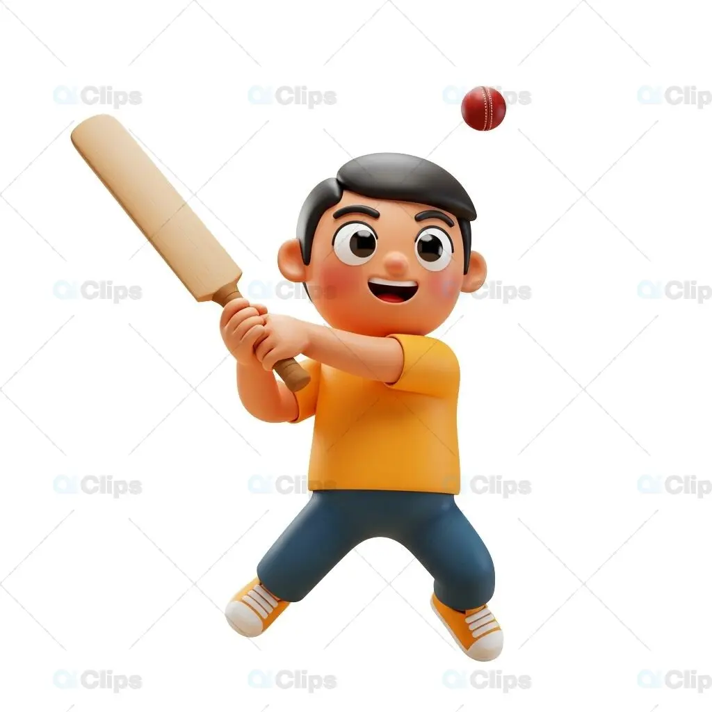 3D Boy Hitting Cricket Ball