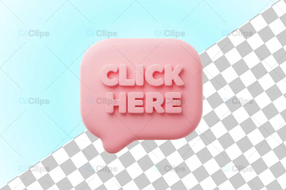 3D Pink "Click Here" Speech Bubble Icon