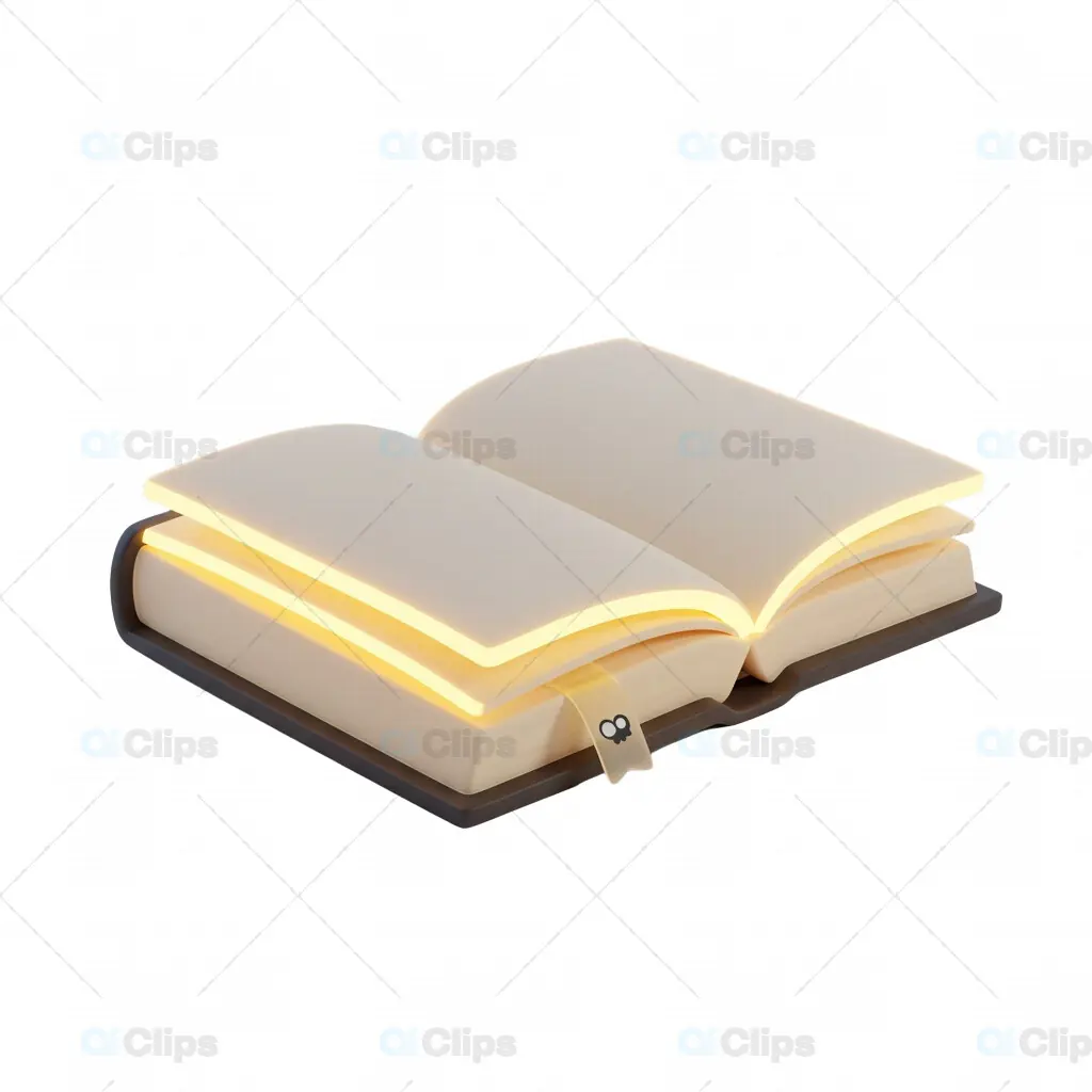 3D Open Book with Glow Effect and Transparent Background