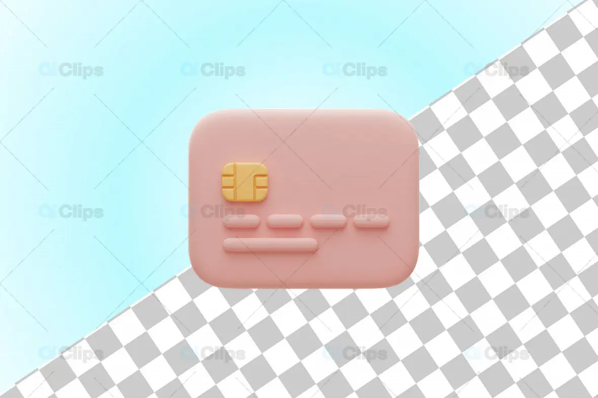 3D Minimalistic Pink Credit Card with Golden Chip and Transparent Background