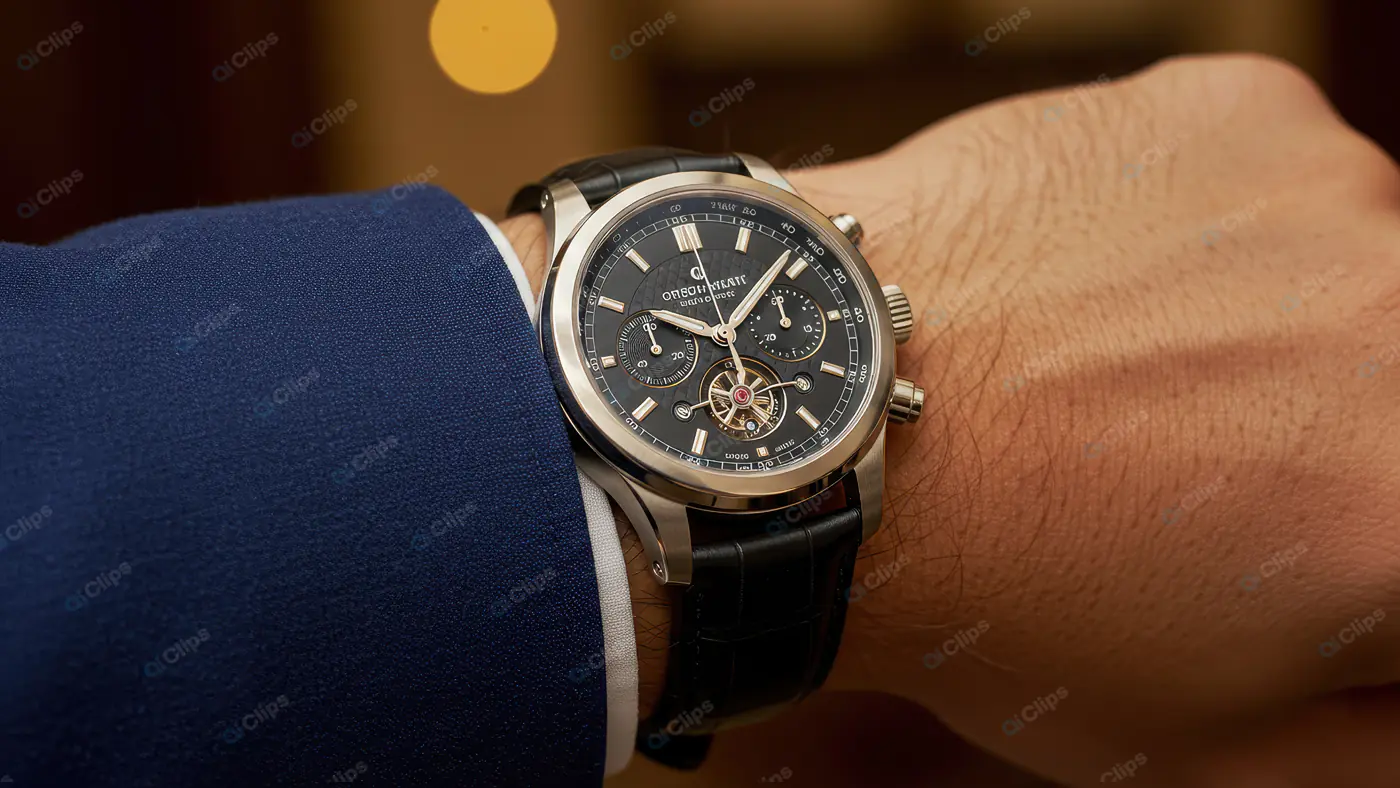 Luxury Men’s Chronograph Watch Close-Up – Elegant Wristwear with Blue Dial