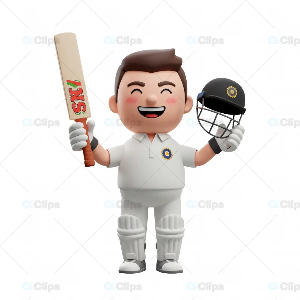 3D Cricket Player Character with Bat and Helmet