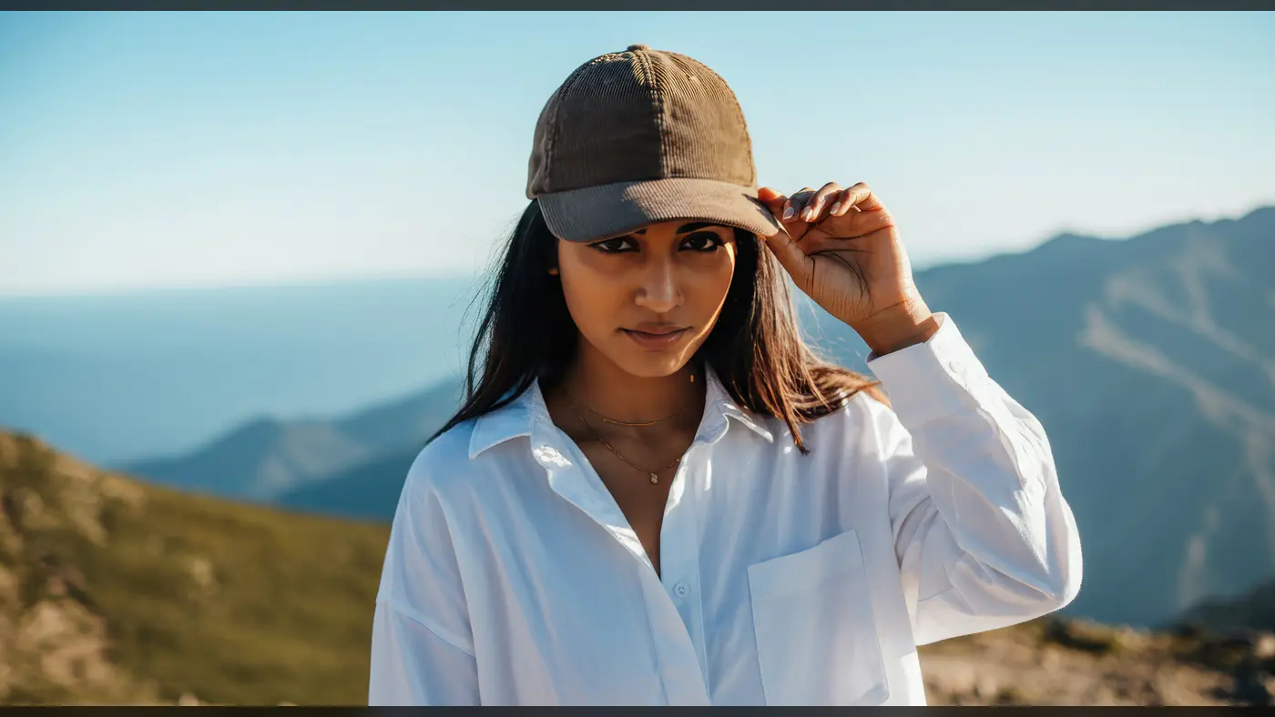 Stylish Woman in Cap and White Shirt Outdoors